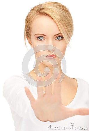 Woman making stop gesture