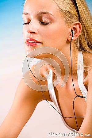 Woman with media player