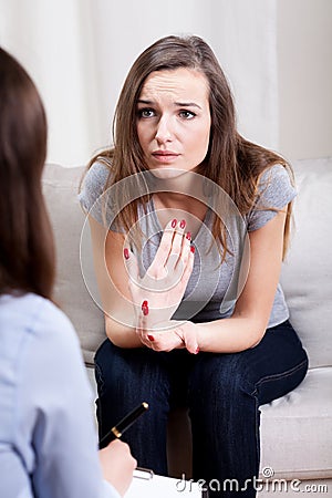 Woman with mental problems and therapist