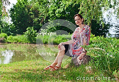 Woman of middle age in park