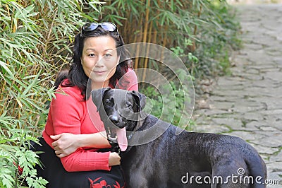 Woman and pet dog