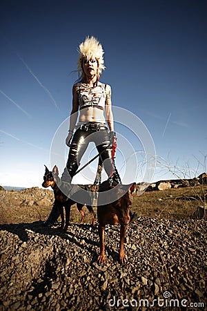Woman with pet dogs