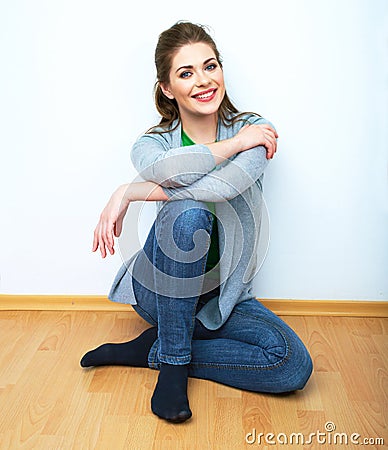 Woman phone talking portrait. White background iso