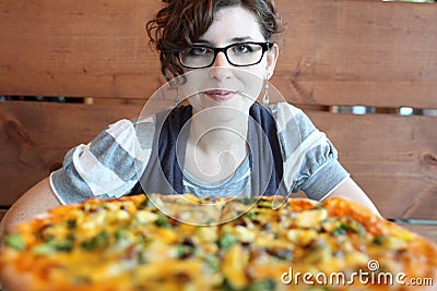 Woman with pizza