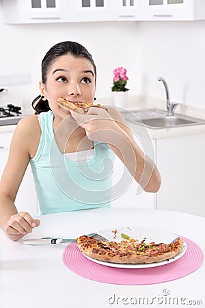 Woman with pizza