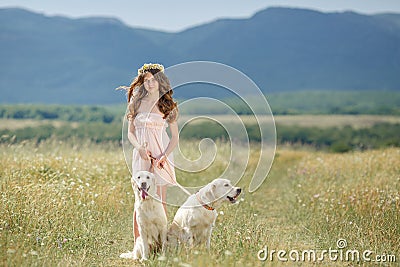 Woman playing with her dog in the street