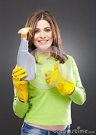 Woman portrait hold spray for windows cleaning