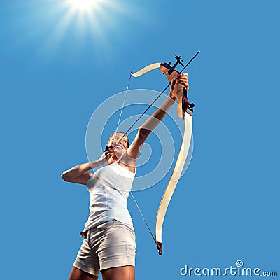Woman practicing with bow and arrow