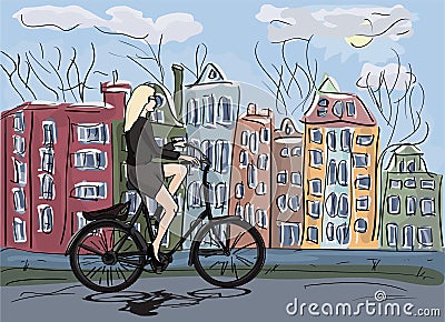 Woman Riding Bicycle in Amsterdam