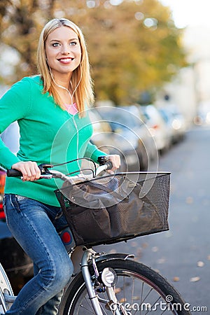 Woman riding a bike in the city