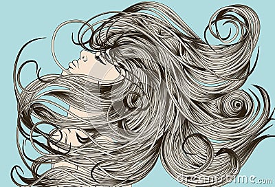 Woman s face flipping detailed hair