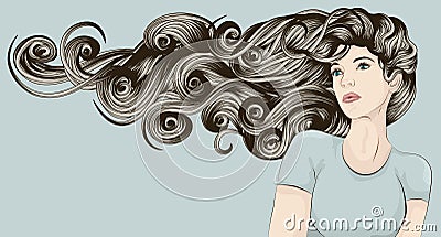 Woman s face with very long detailed hair