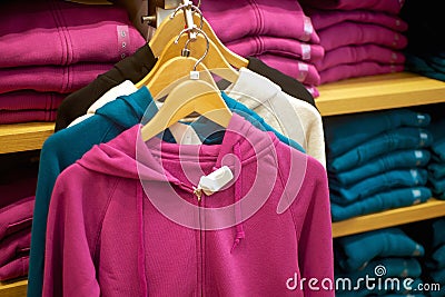 Woman s sweats hanging in trendy boutique