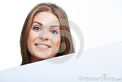 Woman showing blank signboard