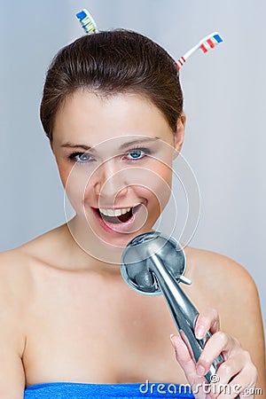 Woman singing in the shower