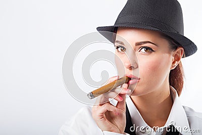 Woman smoking cigar