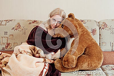 Woman with teddy bear