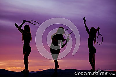 Woman tennis silhouette three