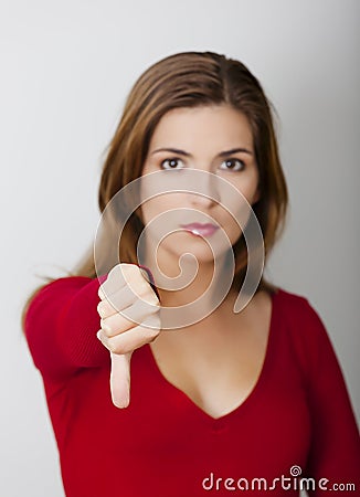 Woman with thumbs down