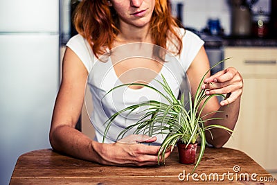 Woman tidying her plant