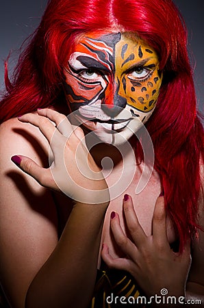 Woman with tiger face