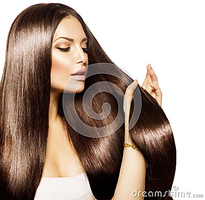Woman touching her Long Hair