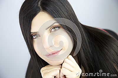 Woman with very long silky beautiful black hair