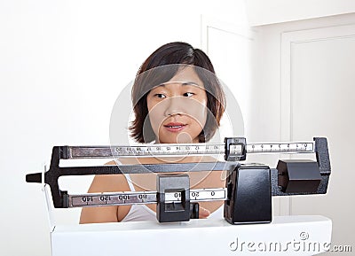 Woman Watching Her Weight on Weight Scale