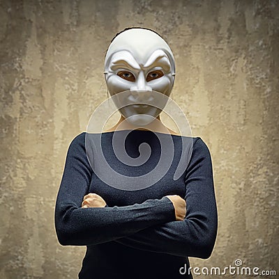 Woman in white mask. Horror concept