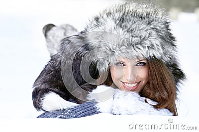 Woman in the winter scenery