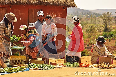 Women and children in the market in Madagascar