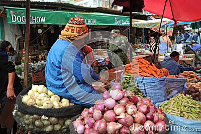 Women selling on the street of La Paz.