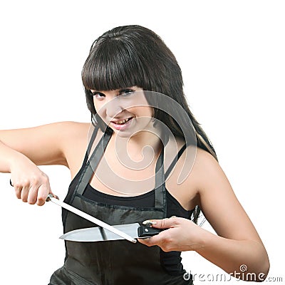 Women Sharpen Knife Stock Image - Image: 1