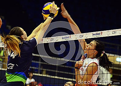 Women volleyball players pictured in action during Champions League game