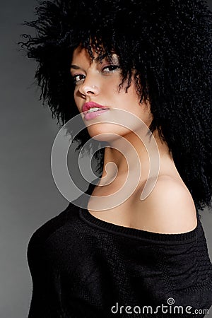 Wonderful woman with black curly hair