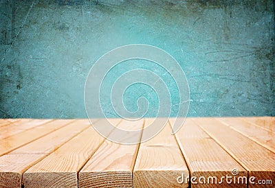 Wood boards and blue dark background