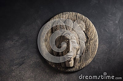 Wood carved of indian chief head