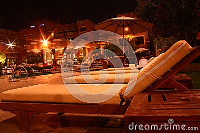 Wood Outdoor lounger for Swimming Pool at Night