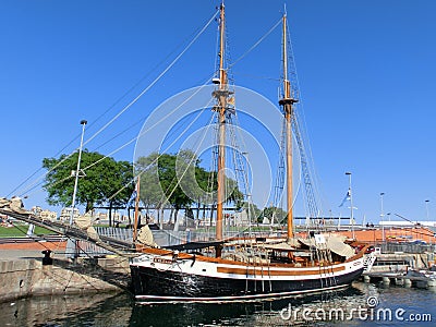 Wood sailing ship in the harbor