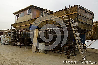 Wood ship in a Shipyard wighting for recondition Jaffa