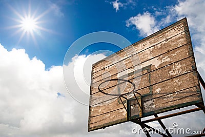 Wooden basket hoop and sunrise