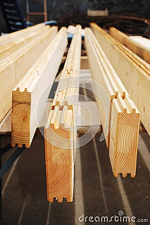 Prefab Cabins on Wooden Boards For Contructing Prefab Cabin Royalty Free Stock Photo