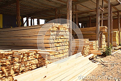 Wooden boards in a warehouse