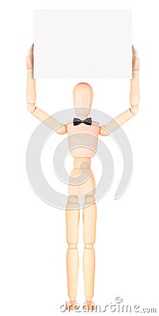 Wooden Dummy businessman with empty banner