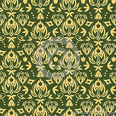 Wooden floral damask seamless pattern background