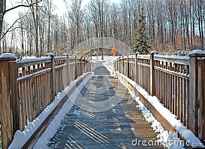Wooden Foot Bridge After Snow