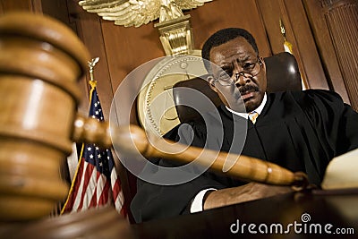 Wooden Gavel In Front Of judge
