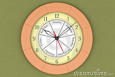 Wooden round wall clock with day indication