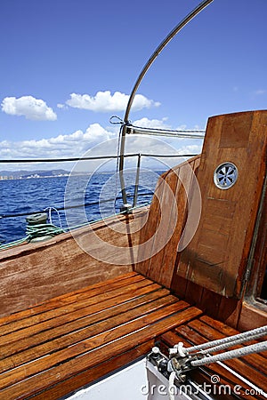 Wooden Sailboat Boat Deck Blue Sky Ocean Sea Stock Image - Image 