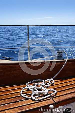 Wooden Sailboat Boat Deck Blue Sky Ocean Sea Stock Images - Image 